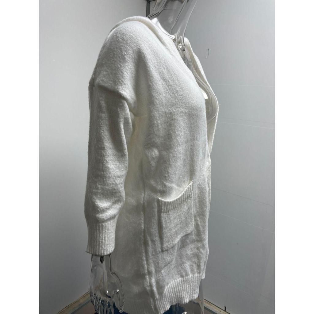 Women's Autumn and Winter Long Sleeve Lapel Hooded Long Cardigan Loose Sweater Jacket