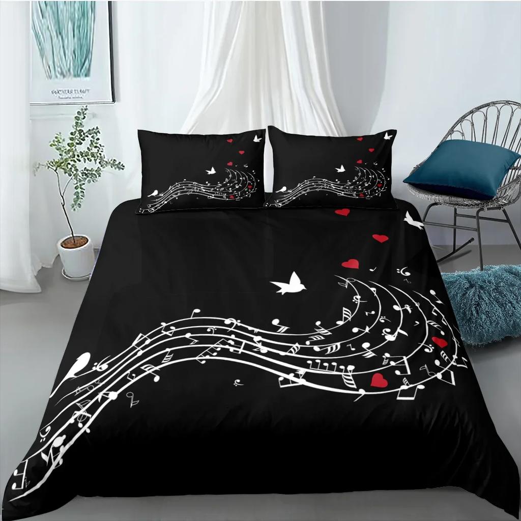 Musik Bettbezug Set, Musik mit G-Schlüssel Instrument Rhythmisches Design Queen King Twin Full Size 2/3-teiliges Polyester Bettwäscheset