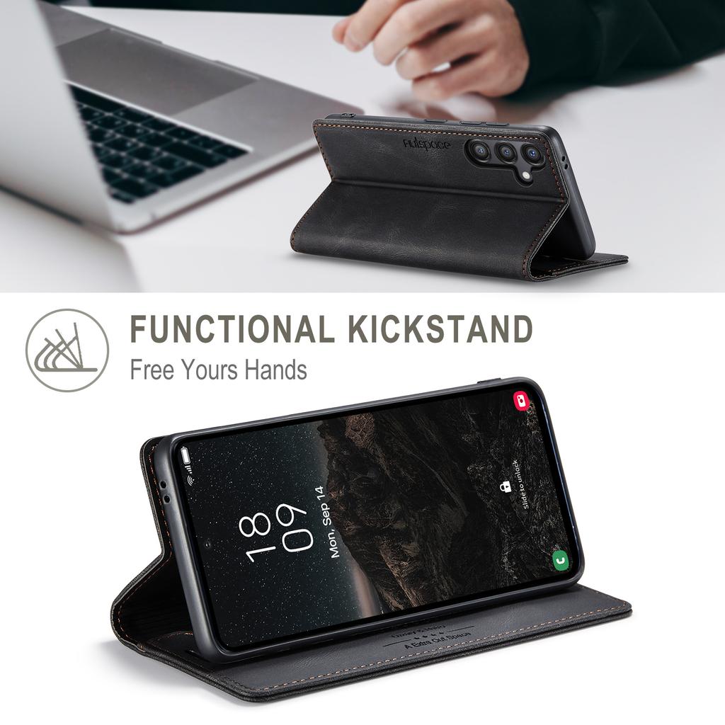For Samsung Galaxy S25 Wallet Case AUTSPACE A01 Leather Stand Cover with RFID Blocking Card Holder