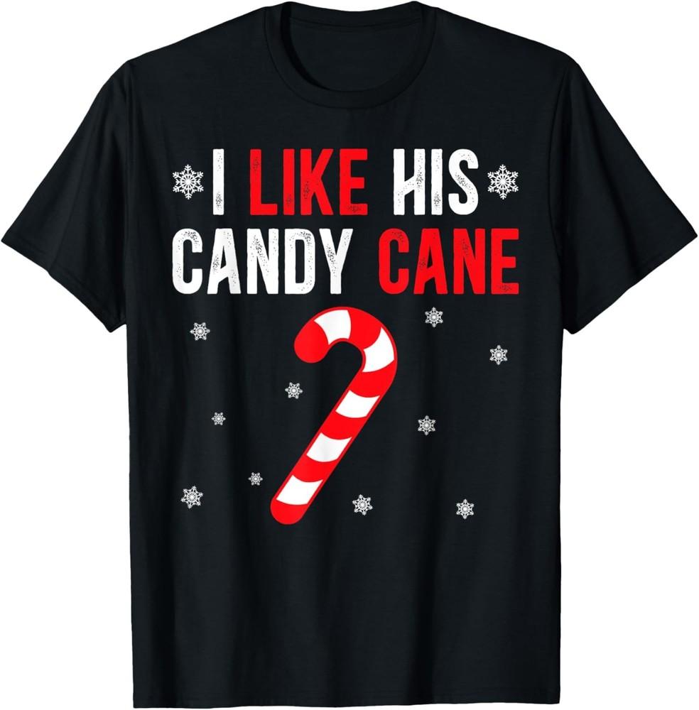 I Like His Candy Cane Funny Vintage Couples Christmas T-Shirt Unisex T-Shirt M