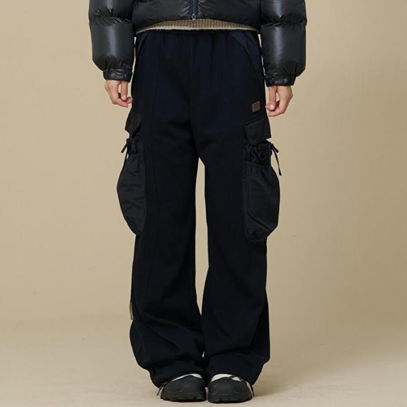 Woven Patch String Cargo Pants Black
