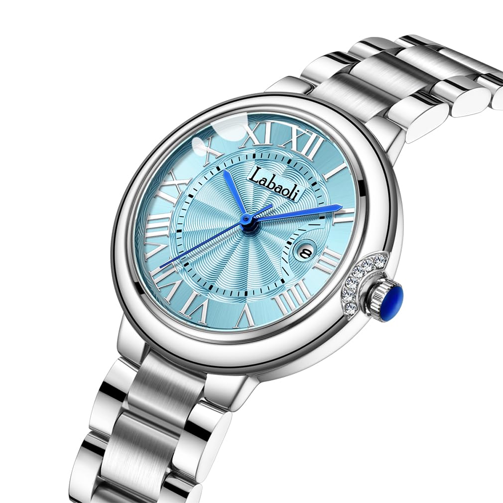 Silver Brand Edelstahl Blau Uhr für Damen Damenarmbanduhr, Wasserdicht, Name, Stilvoll, Business, Stahl, Luxus, Geschenk, Schlicht, Niedlich,