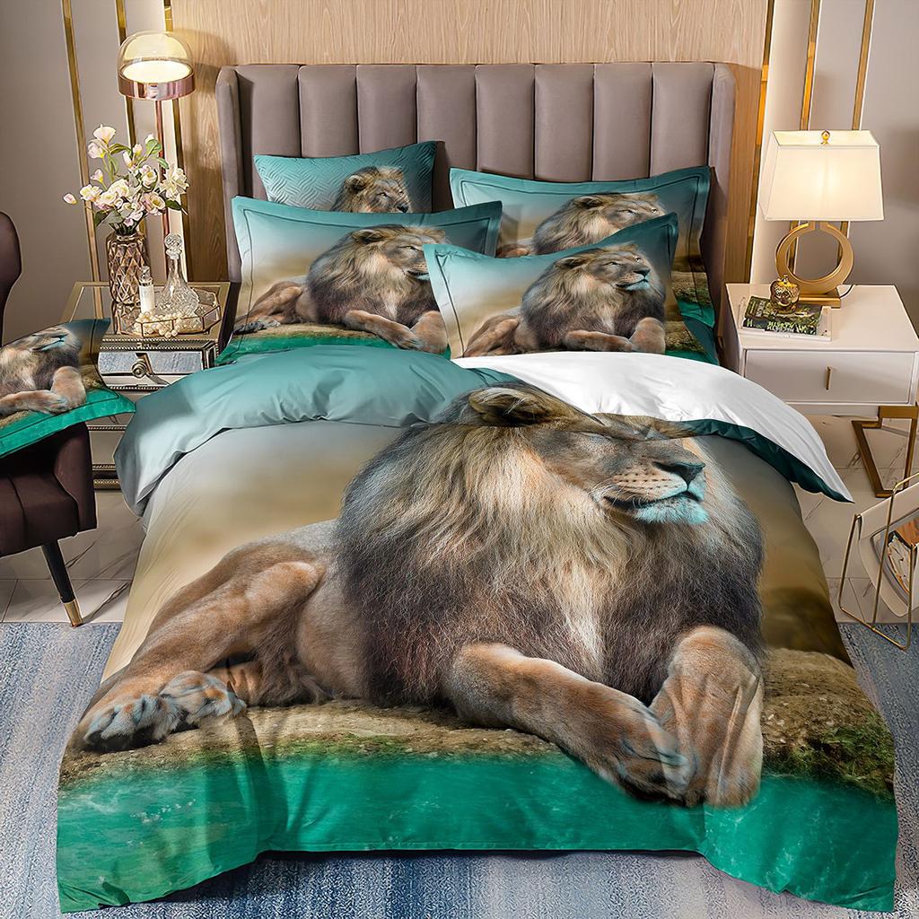 Cartoon Animation Bedding 3D Digital Printing Animal Plaid Unicorn Quilt Cover Three-Piece Set