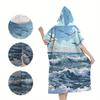 Blue Ocean Wave Flat Print Hooded Beach Towel Seagull Scenic Quick Dry Surf Poncho Changing Robe for Women Adult Travel