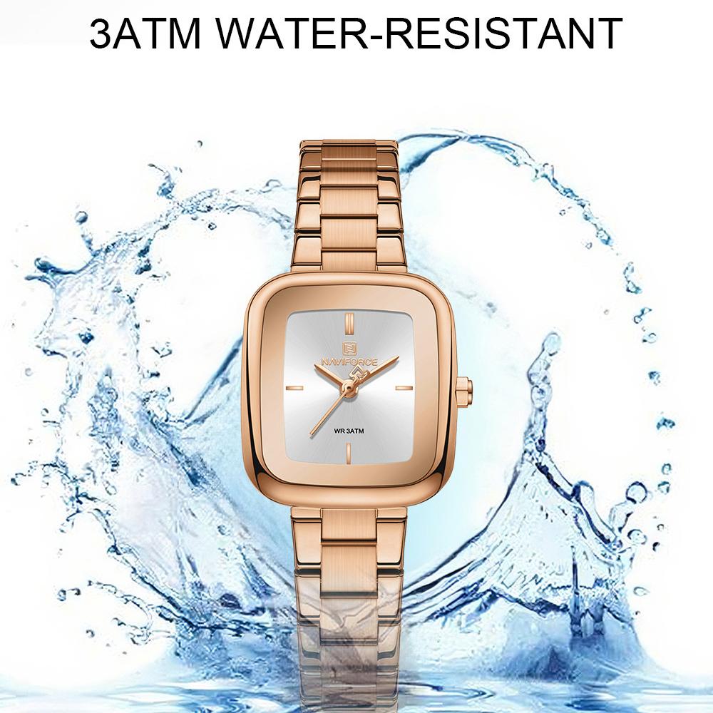 NAVIFORCE Original Simple Women Quartz Watch Square Case Stainless Steel Strap 3ATM Waterproof Lightweight Casual Fashion Women Watch NF5075