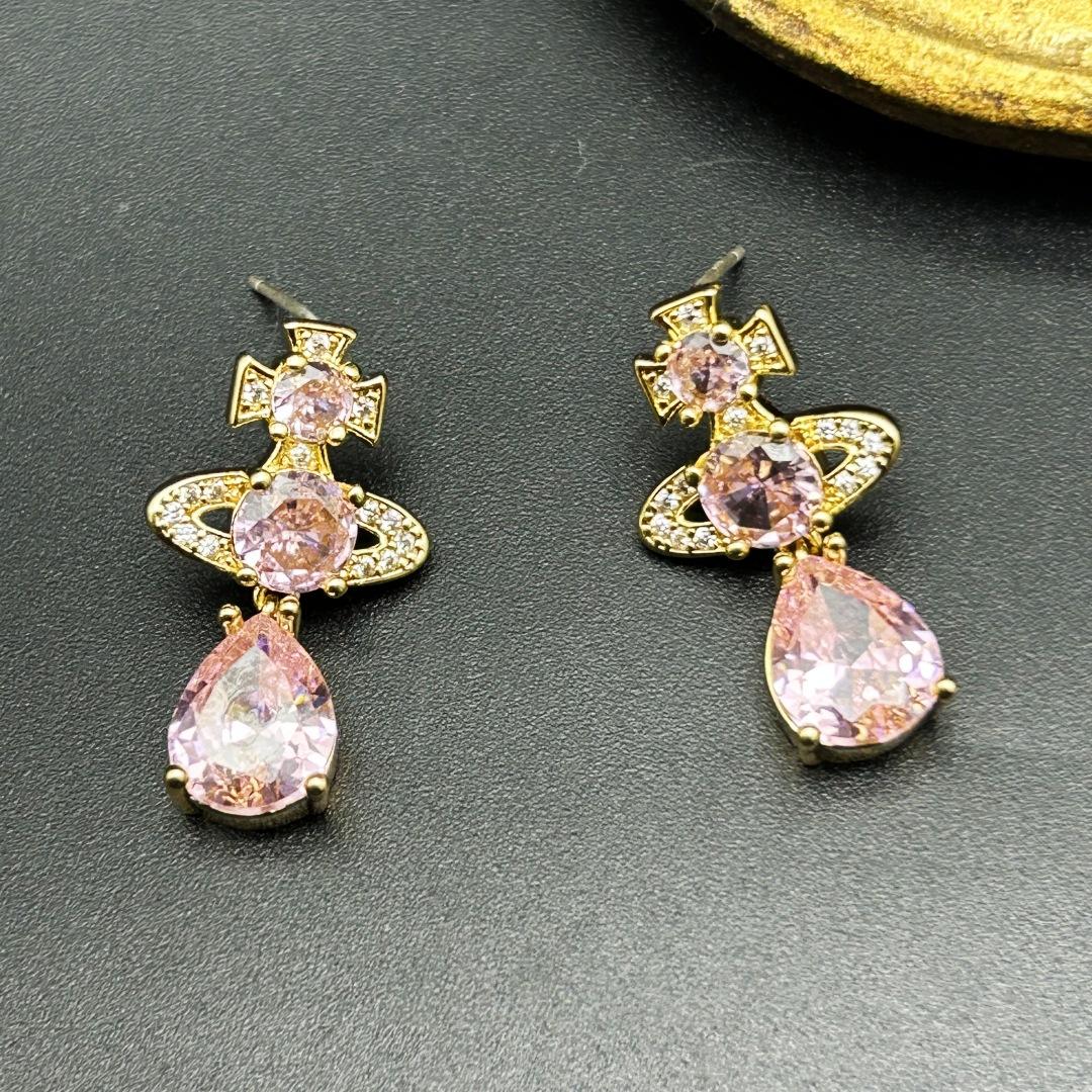 

Copper Plated Genuine Gold Light Luxury Temperament Western Empress Dowager s Small Universe Earrings Are Simple Versatile Elegant розовый