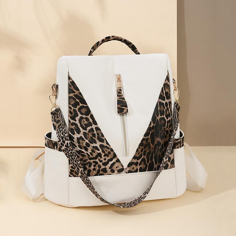 

Стильный многофункциональный роскошный рюкзак с леопардовым принтом для женщин, повседневный рюкзак с кисточками, большой вместимости, противокражный, дизайнерская нейлоновая сумка AVE 33x15x35cm белый