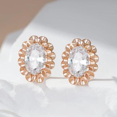 Large Oval White Zircon Drop Earrings for Women Golden Vintage Jewelry Wedding Simple Luxury Accessories Party