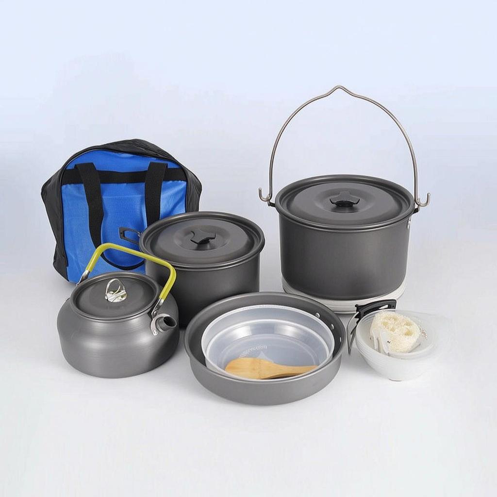 Camping Cookware Set with Kettle HardAnodized Carrying Bag for Families,