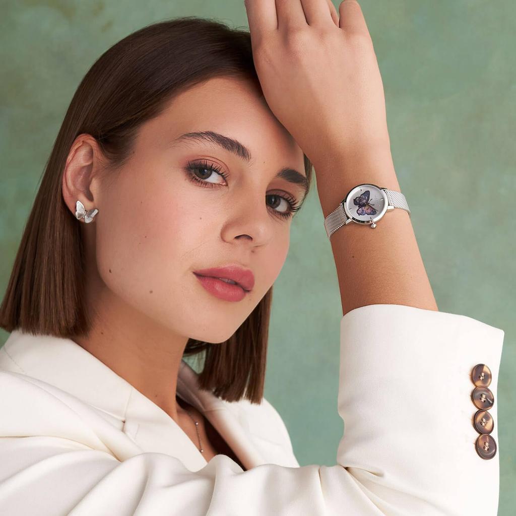 Authorized Dealer Olivia Burton Watch Ladies Ob24000127 Signature 28mm Butterfly Ultra Slim Silver Mesh Watch [OLIVIA BURTON]