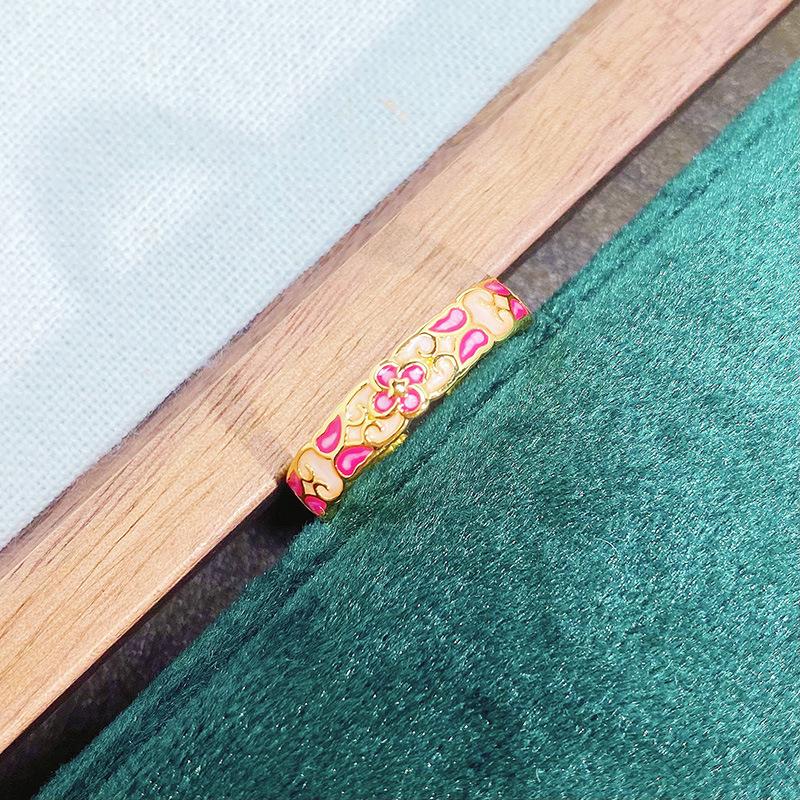 Medieval Personality Retro Dream Pink Butterfly Enamel Drip Open Ring Exquisite Light Luxury Pattern Ring