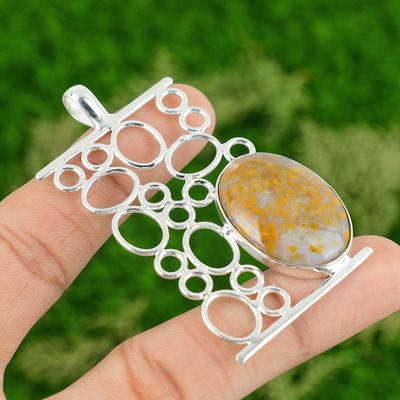 Daughters Day Deal 925 Sterling Silver Natural Polka Dot Agate Pendant Jewelry