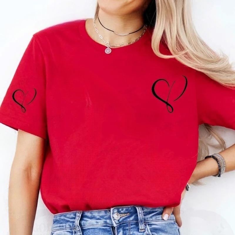 Women Love Heart Design TShirts Fashion Casual Short Sleeve Tshirt Heart Personalised Graphic Tshirts RED Women T Shirts