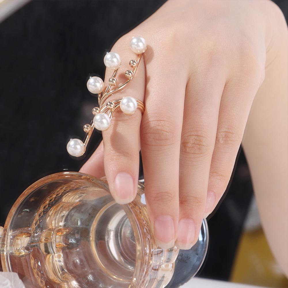 Gold Color Gold Color Knuckle Ring Geometric Fashion Jewelry Paved Rings Pearl Bead Rings  Beach