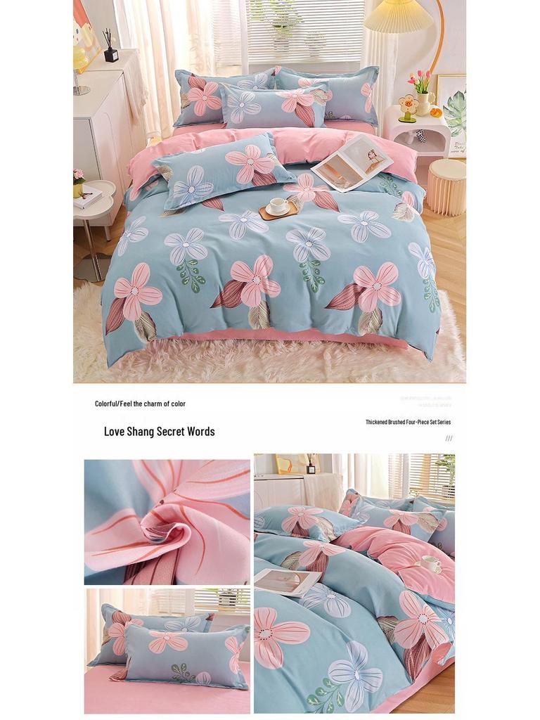 Gestreifte Bettwäsche aus gebürsteter Baumwolle für Herbst/Winter – Verdickter Bettbezug & Laken