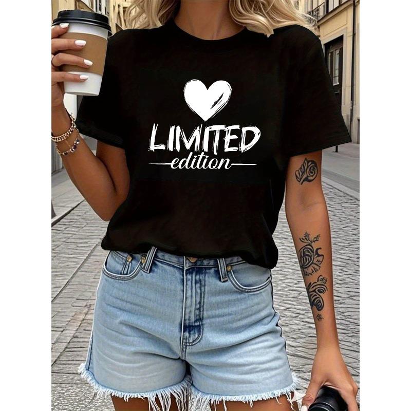 

Limited Edition Letter Print T-Shirt, Short Sleeve Crew Neck Casual Top for Summer & Spring, Women S Clothing 4XL чорний