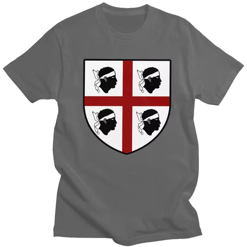 Comfortable season Aangepaste Sardini&euml; Vlag Vier Moren T-shirts Heren Korte Mouw Itali&euml; Sardegna Wapen T-shirts Tee Puur Katoen Slim Fit T-shirt XXL