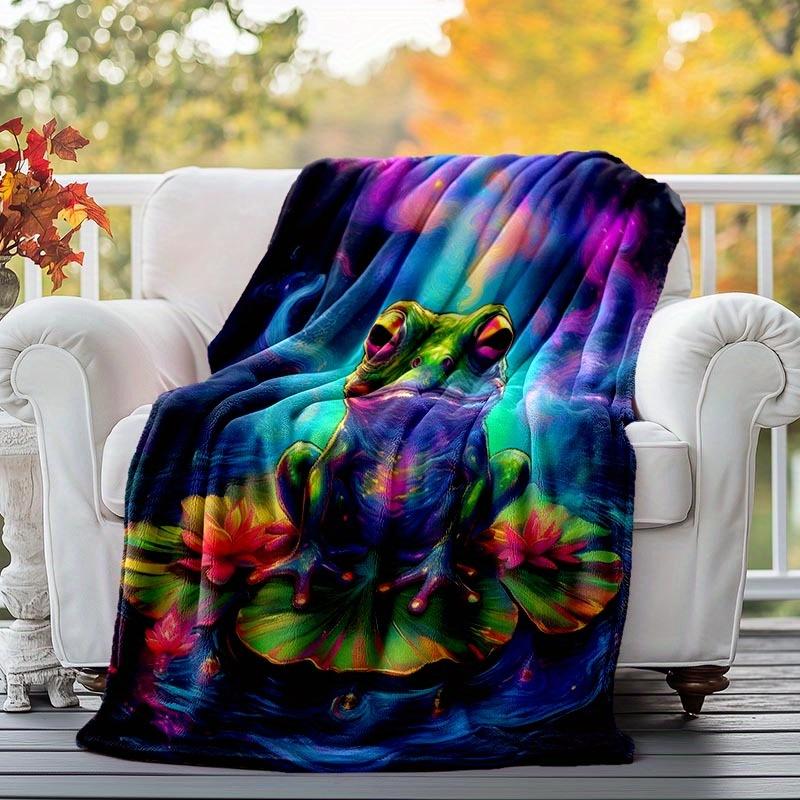 1pc Frog Printing Lightweight Flannel Blanket, Comfortable and Warm Blanket, for Camping Sofa Bed and Couch Office, Suitable for Gift Blanket