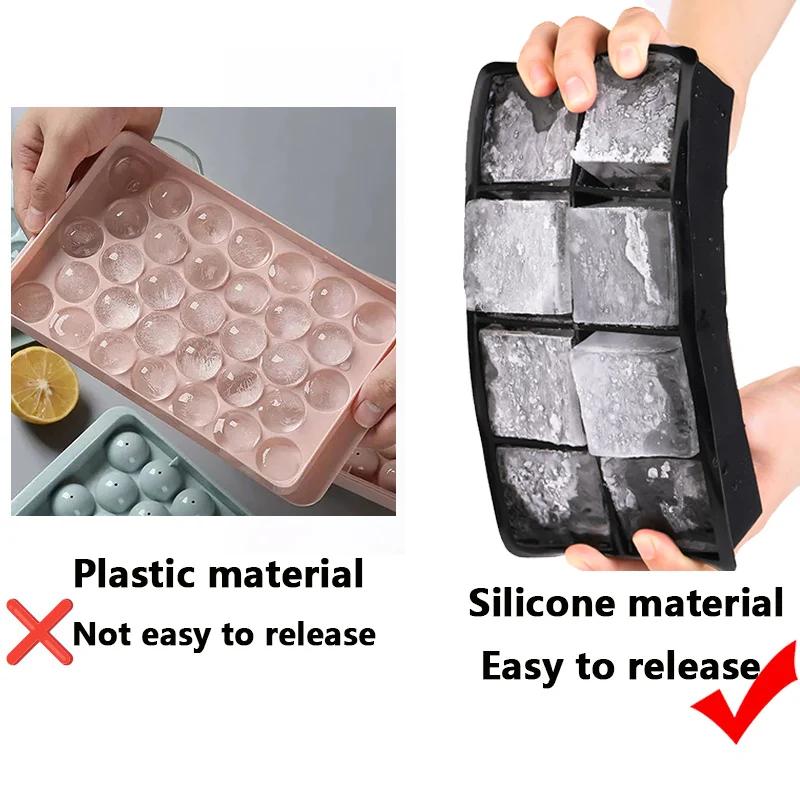 Ice Cube Tray Silicone Ice Mold Large Ice Cube Mold Square Ice Cube Maker Ice Cube Tray 4/6/8 Grid for Whiskey Cocktail Ice Mold