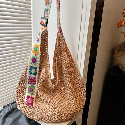 Häkel-Tragetasche, Netz-Strandtasche Strick-Sommer-Hobo-Tasche Urlaubs-Boho-Tragetasche für Damen