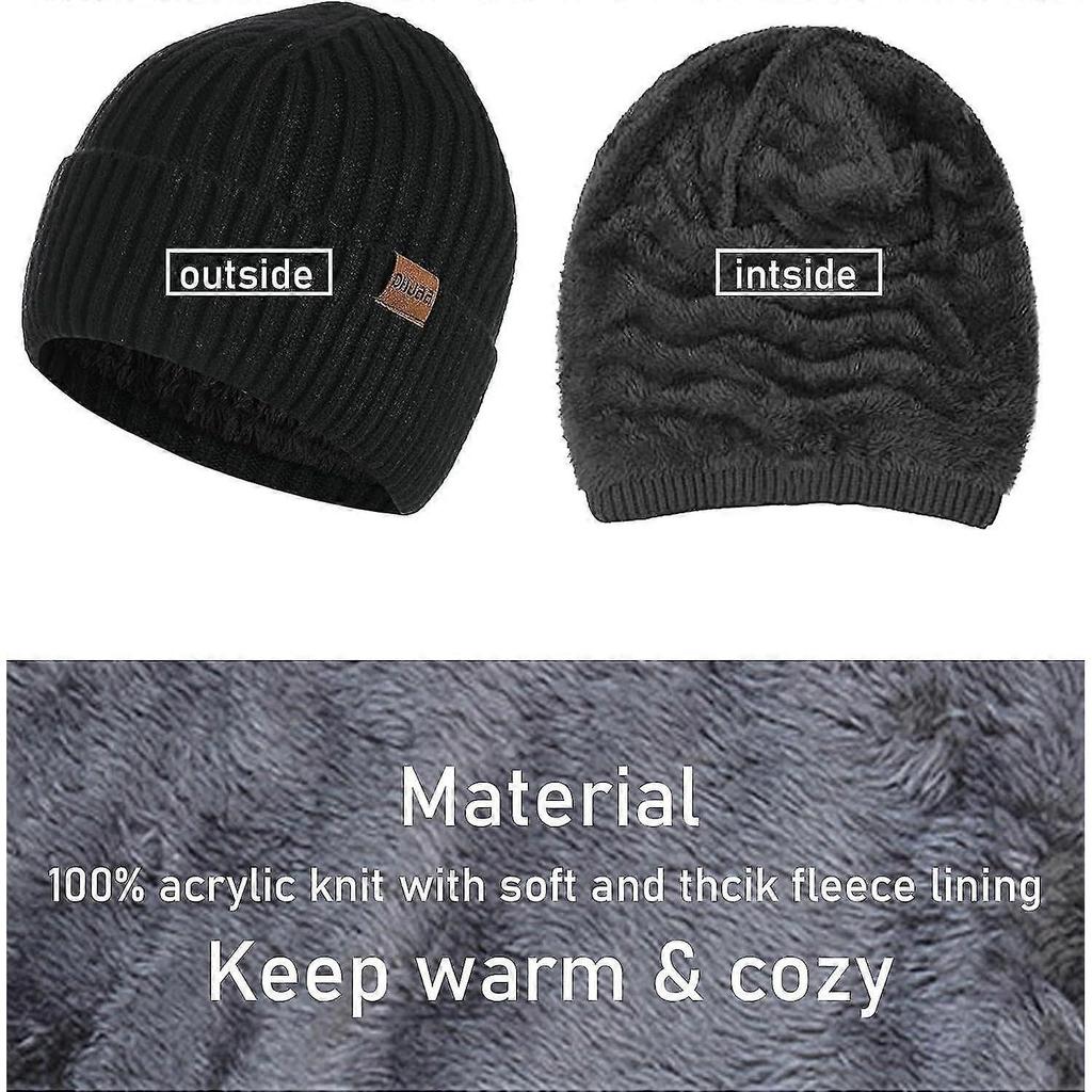 3-teiliges Wintermützen-, Schal- und Handschuh-Set für Damen oder Herren, Unisex, Warme gestrickte Beanie-Mütze mit Fleece-Futter, Langer Schal für den Hals und Touchscreen-Handschuhe