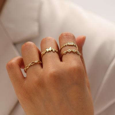 Motýlí prsteny pro ženy otevřený zirkonový čtverec z nerezové oceli trend luxusní korejské módní šperky anillos mujer