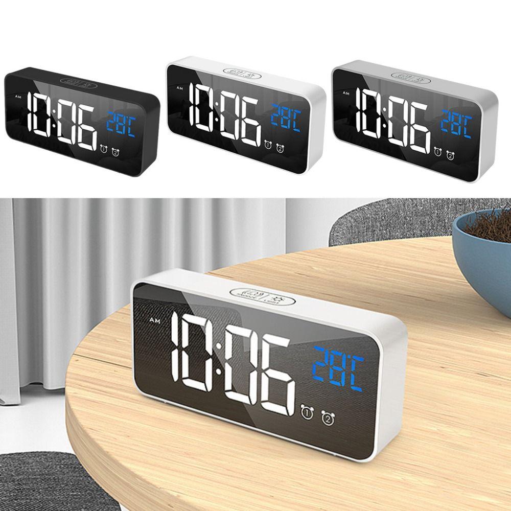 Voice Control Music Alarm Clock Mirror Desk Clock Ringtones LED Digital Clock  Home Office