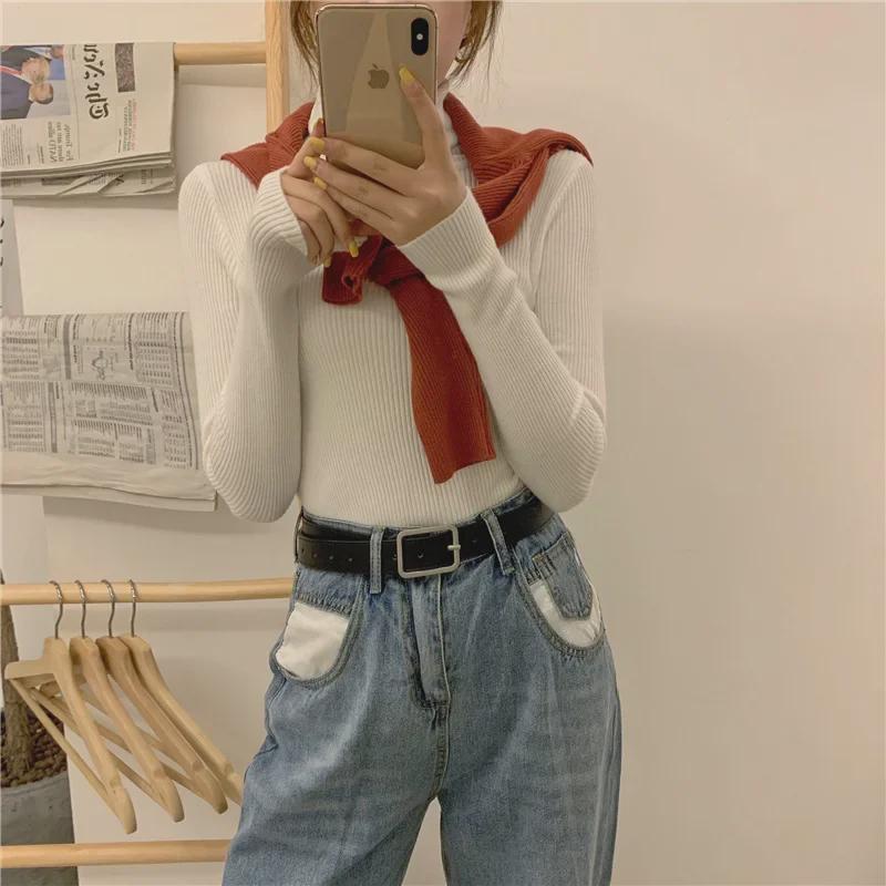 Women's Long-Sleeve Knitted Turtleneck Sweater - Slim Fit Solid Color Pullover for 2024 Autumn/Winter.