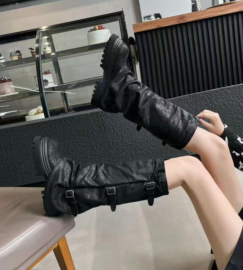 2025 New Women's Retro European-Style Over-the-Knee Boots with Thick Soles and Buckles