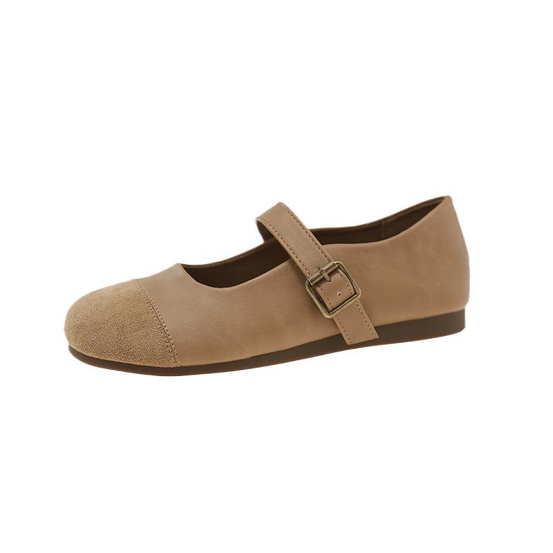 Retro leather flats for women's spring new soft-soled one-word buckle with Mary Jane single shoes
