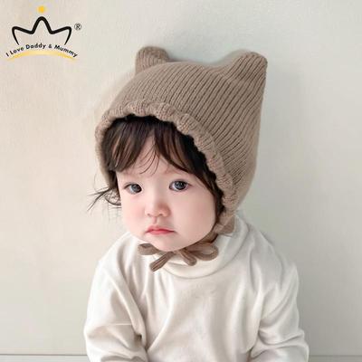 New Baby Hat Cute Cartoon Ears Solid Color Soft Cotton Newborn Hats Toddler Boy Girl Ear Warm Protection Bonnet Knitting Caps