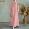 ZANZEA Women Casual Round Neck Loose Long Sleeve Muslim Dress
