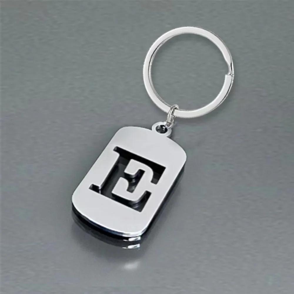 Englischer Buchstaben-Tag-Schlüsselanhänger, glatter Edelstahl, hohl, ABC, personalisierte Schlüsselanhänger, Handtaschen-Ornament
