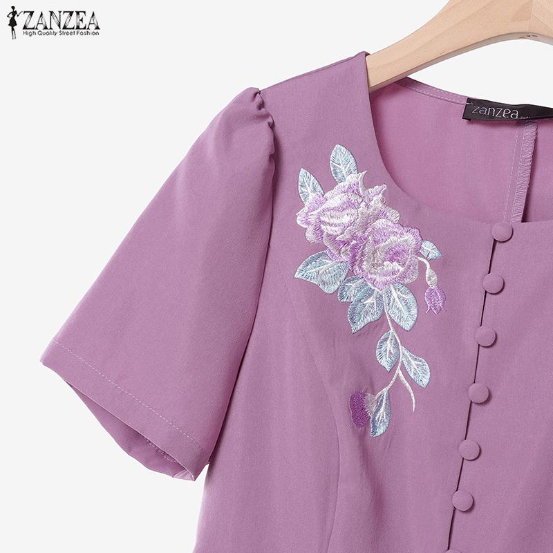 ZANZEA Women Short Sleeve Print Blouse and Ruffles Skirts Casual Two Piece Suit Sets