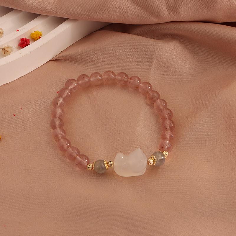 Natural Strawberry Crystal Bracelet, Peach Blossom Bracelet, Moonstone Cat's Claw Crystal Pixiu Natural Freshwater Pearl Bracelet.