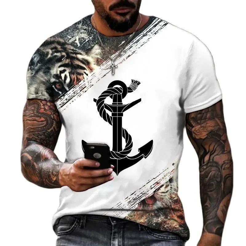 Vintage T Shirts For Men 3D Printed Anchor Top Short Sleeve Oversized Tee Hip Hop O-neck Cotton T-shirts Mens Clothing