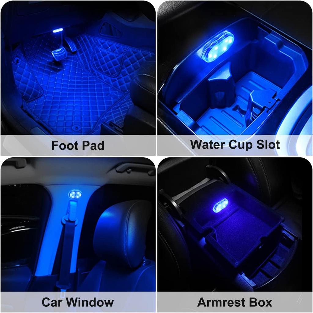 4Pcs Car LED Lights Interior Wireless, 7 Colors Interior Car Lights with 6 Bright LED Lamp Beads, Portable USB Rechargeable Car Interior Led Night