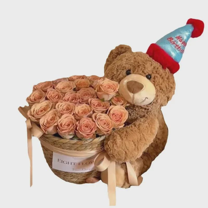 Regalo di San Valentino: Orsetto di Rose & Bouquet di Fiori di Sapone Eterni