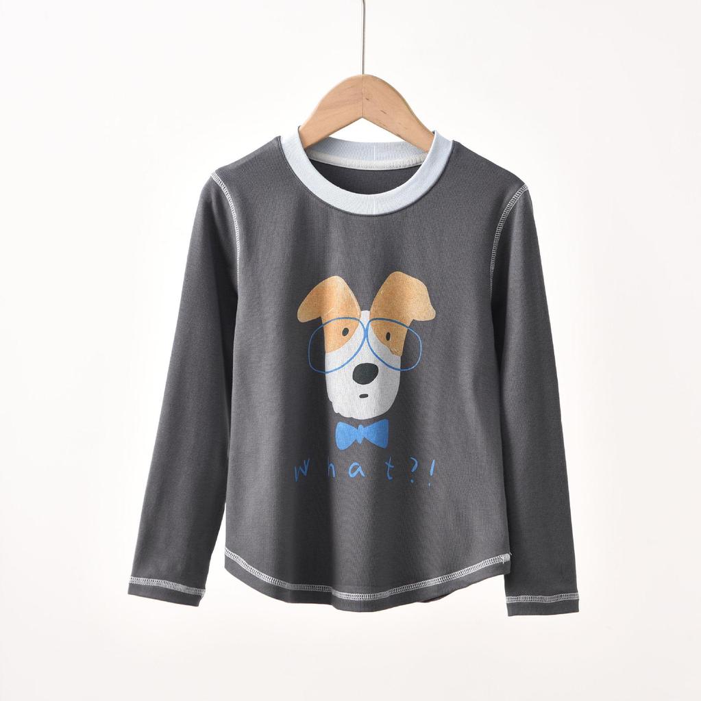 Autumn Kids' Color Block Cartoon Linen T-Shirt - Boys & Girls Long Sleeve Crew Neck