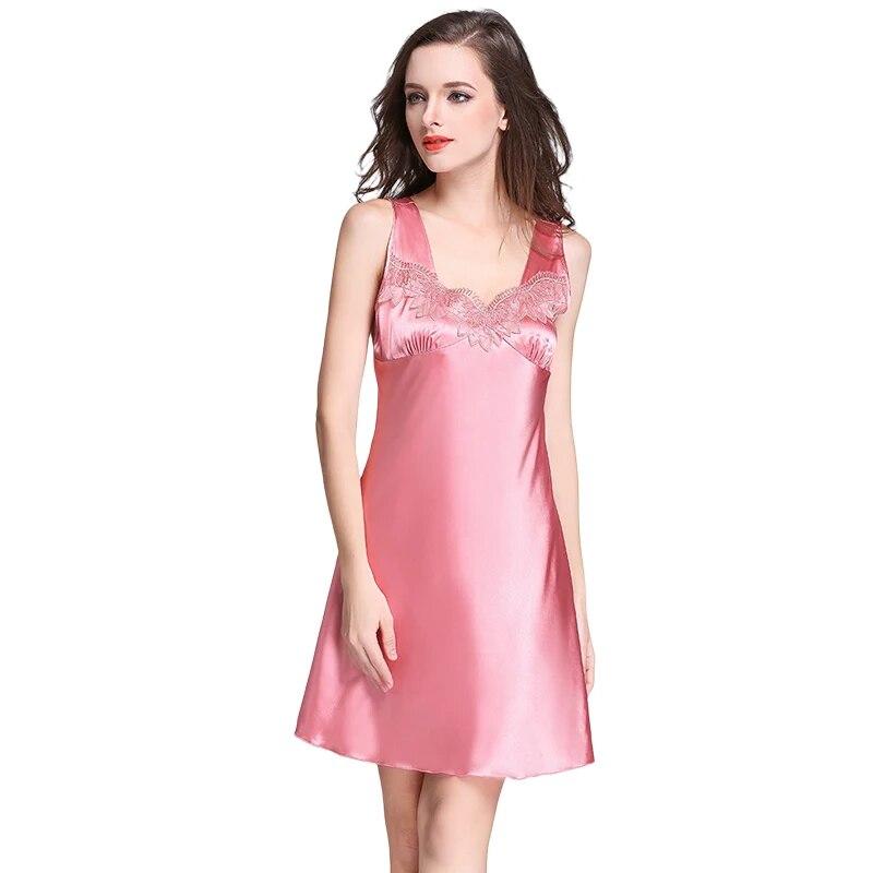 Γυναικείο σατέν νυχτικό αμάνικο πυτζάμα V-λαιμόκοψη Δαντελένιο νυχτικό Νυχτικό Φαρδύ άνετο φόρεμα ύπνου Νυχτικό Σαλόνι συν μέγεθος