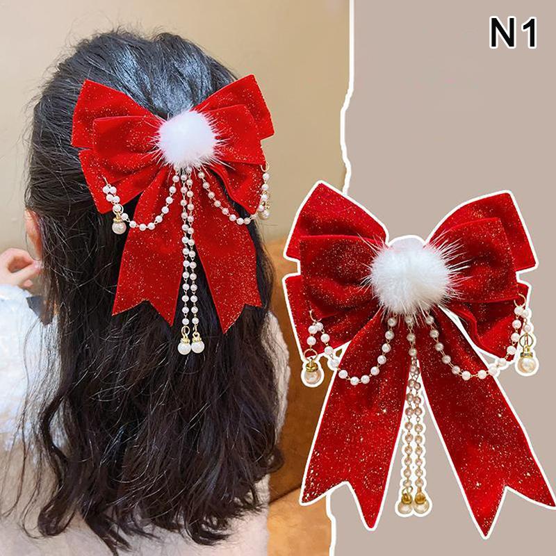 Girl'S Chinese Style Hair Clip With Bow, Red Crown, Top Clip, Children'S Antique Style Headwear, Hair Accessory