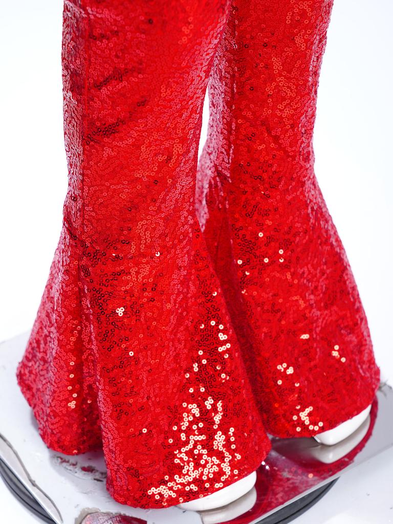 Dívčí taneční kalhoty třpytivé zdobené kamínky flitry zip rozšířený lem soutěžní kalhoty