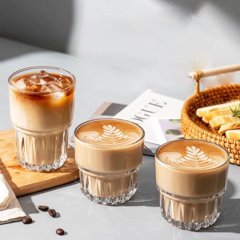 2pcs Vintage Cold Brew Coffee Cup Creative Coffee Mug Trendy Thickened Glass Cup Latte Mocha Espresso Mugs Best New Year Gifts