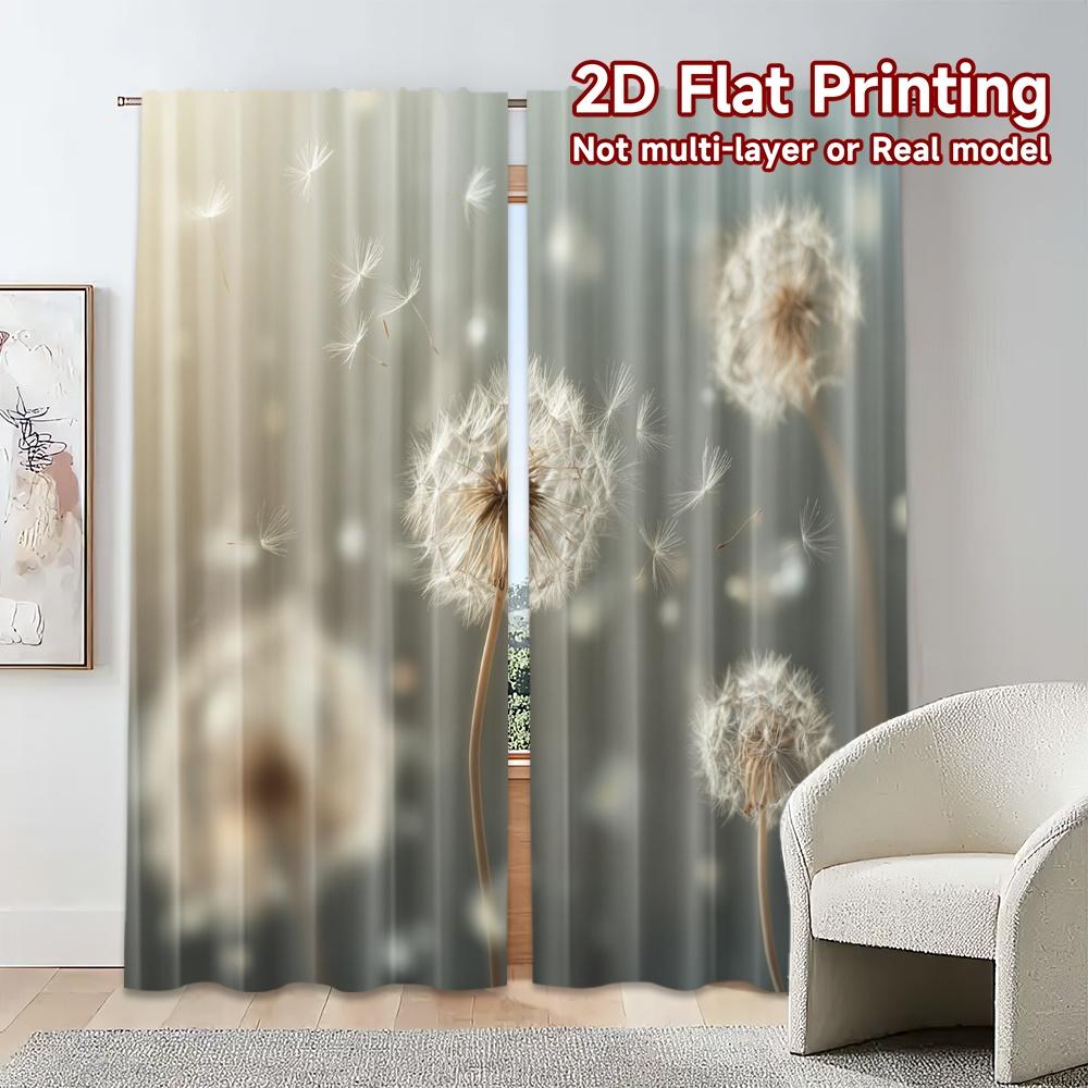 2pcs, 2D FLAT PRINTING Curtains (Without Rod) Dandelion Dreams Modern Window Curtain 100% Polyester Curtains Decorations For