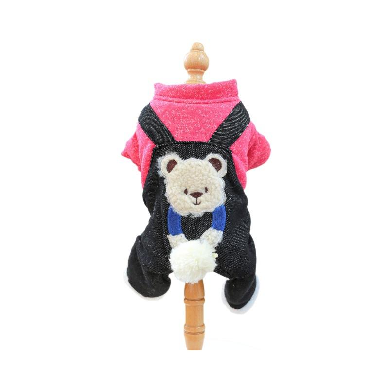 Pet Teddy Bear Overalls, Cat and Dog Four Legged Pants, Autumn and Winter with Thick Plush Teddy Bear Jumpsuit Puppy Clothes