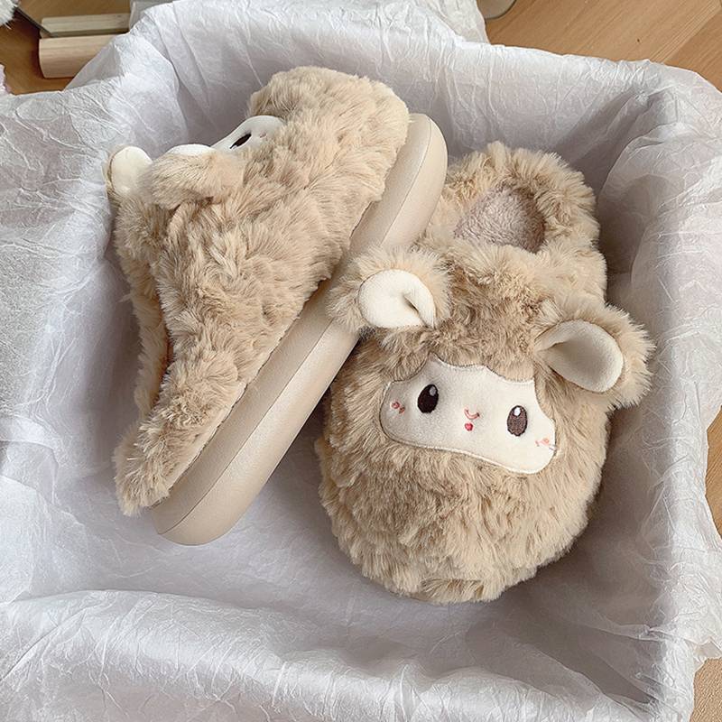 Cotton slippers 2025 autumn and winter new cartoon cute little wool wool warm thick-soled non-slip home shoes