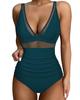European & American Sexy Mesh Deep V One-Piece Swimsuit for Women