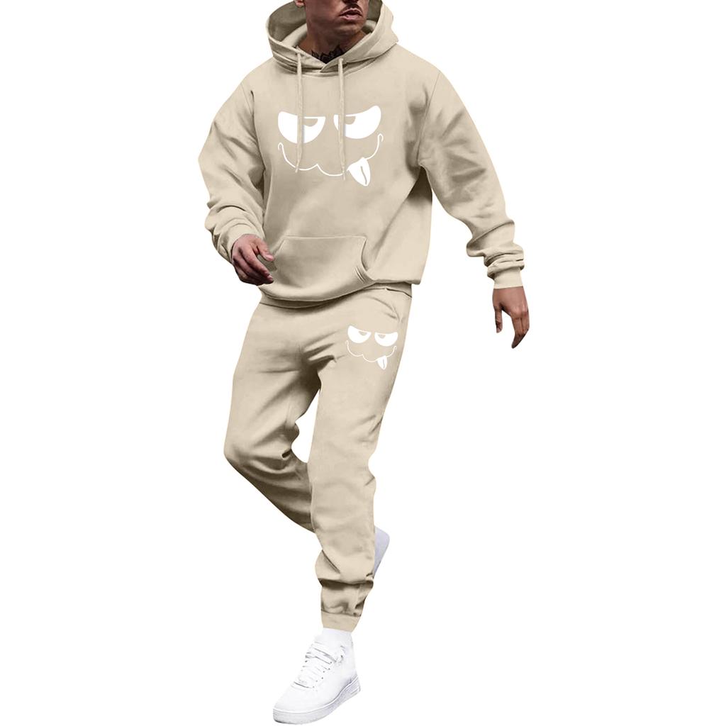 Men's Printed Hooded Sweatshirt And Sweatpants Casual Sports Suit