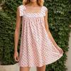Women's Flower Tie Dress Cute Square Neck Loose Beach Short Dress Open Back Bohemian Summer Sundress