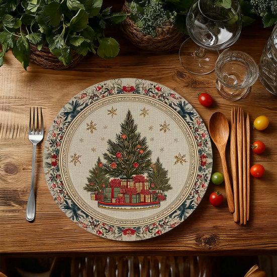 Tapis décoratif d'isolation thermique Rond Set de table de Noël, 14 pouces Motif festif Antidérapant Protecteur de table, Protecteur de table pour maison de vacances Endroit pour